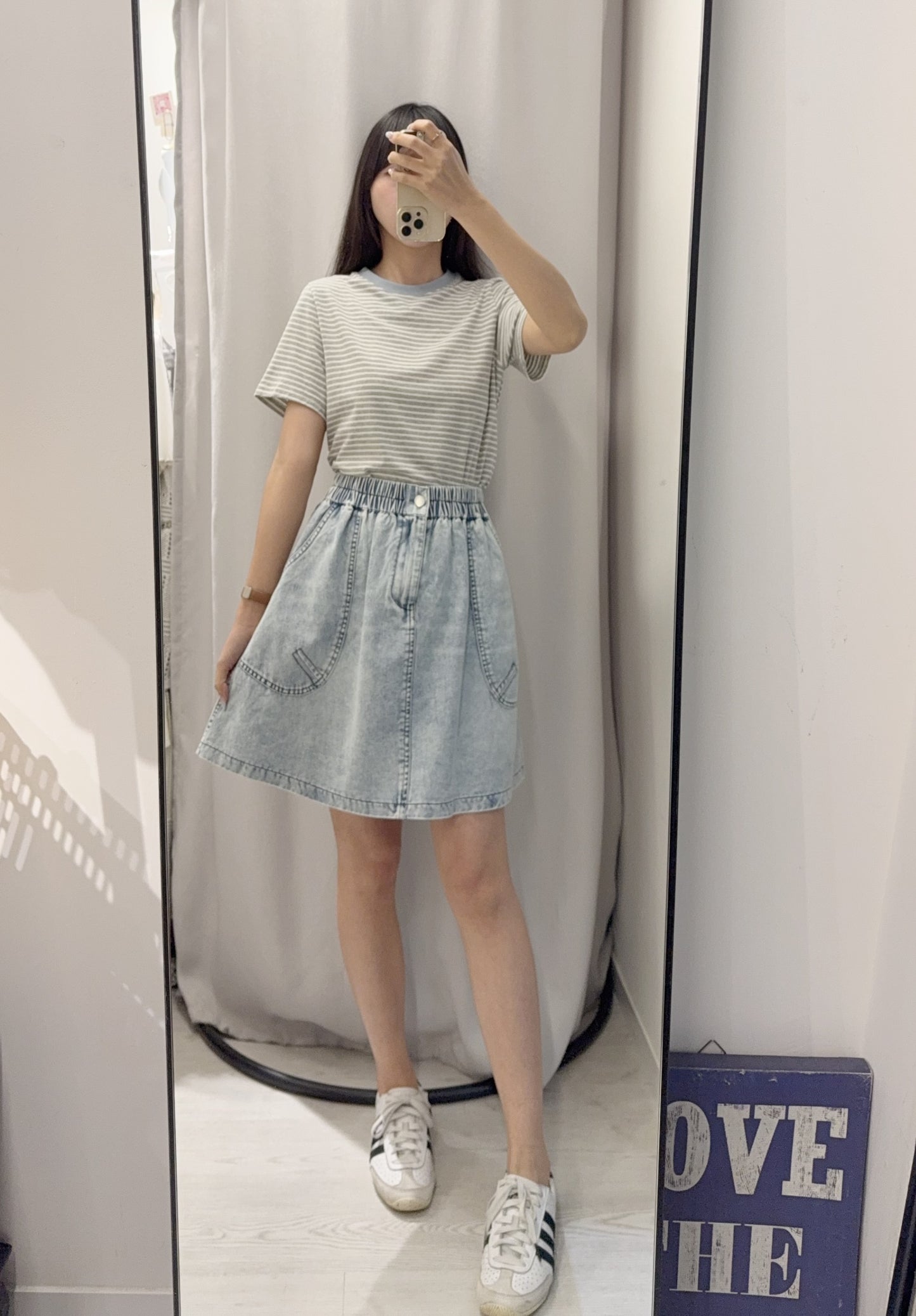夏季・洗水色牛仔假裙褲 1色入 1S70710