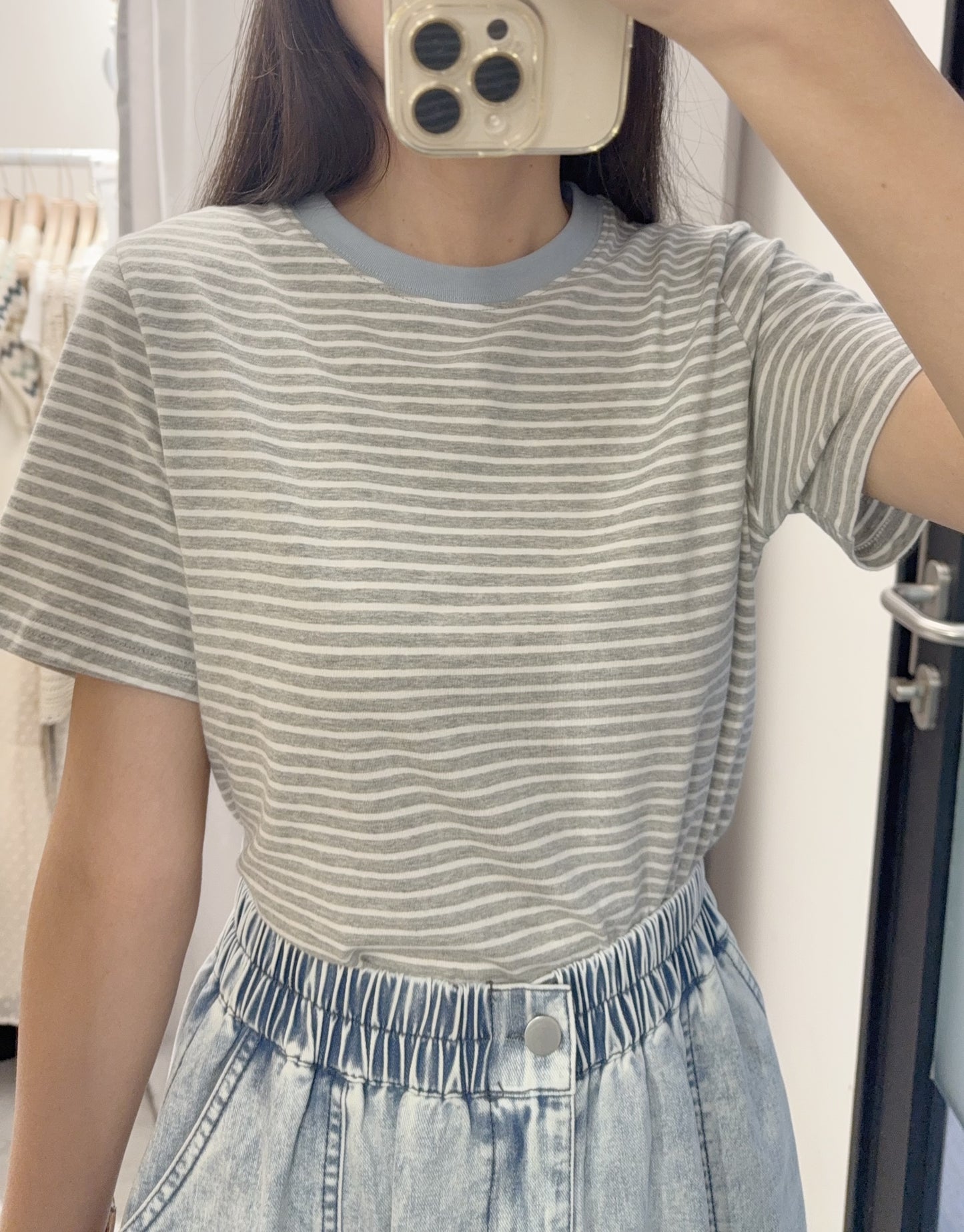 夏季・撞色邊橫暗Tee 2色入 1S50708