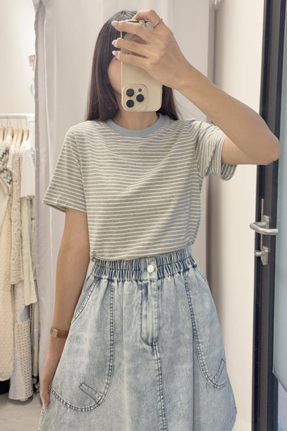 夏季・撞色邊橫暗Tee 2色入 1S50708