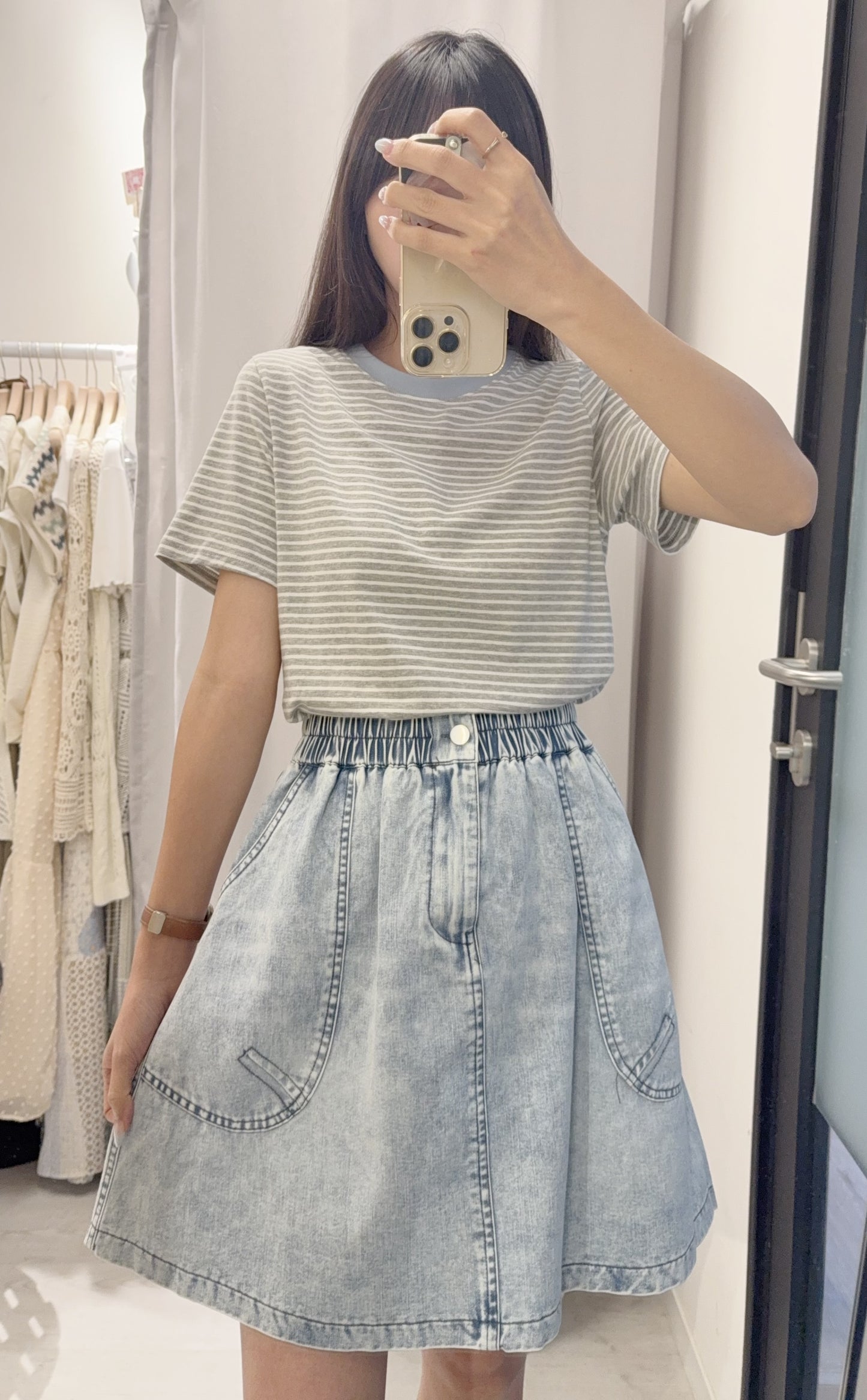 夏季・撞色邊橫暗Tee 2色入 1S50708
