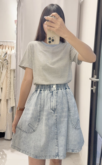夏季・撞色邊橫暗Tee 2色入 1S50708