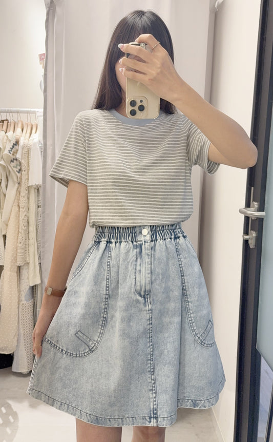 夏季・洗水色牛仔假裙褲 1色入 1S70710