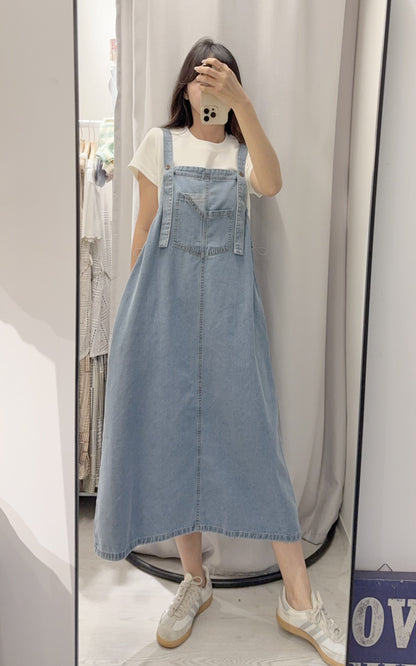 夏季・束邊吊帶牛仔配Tee Set 2色入 1S60719