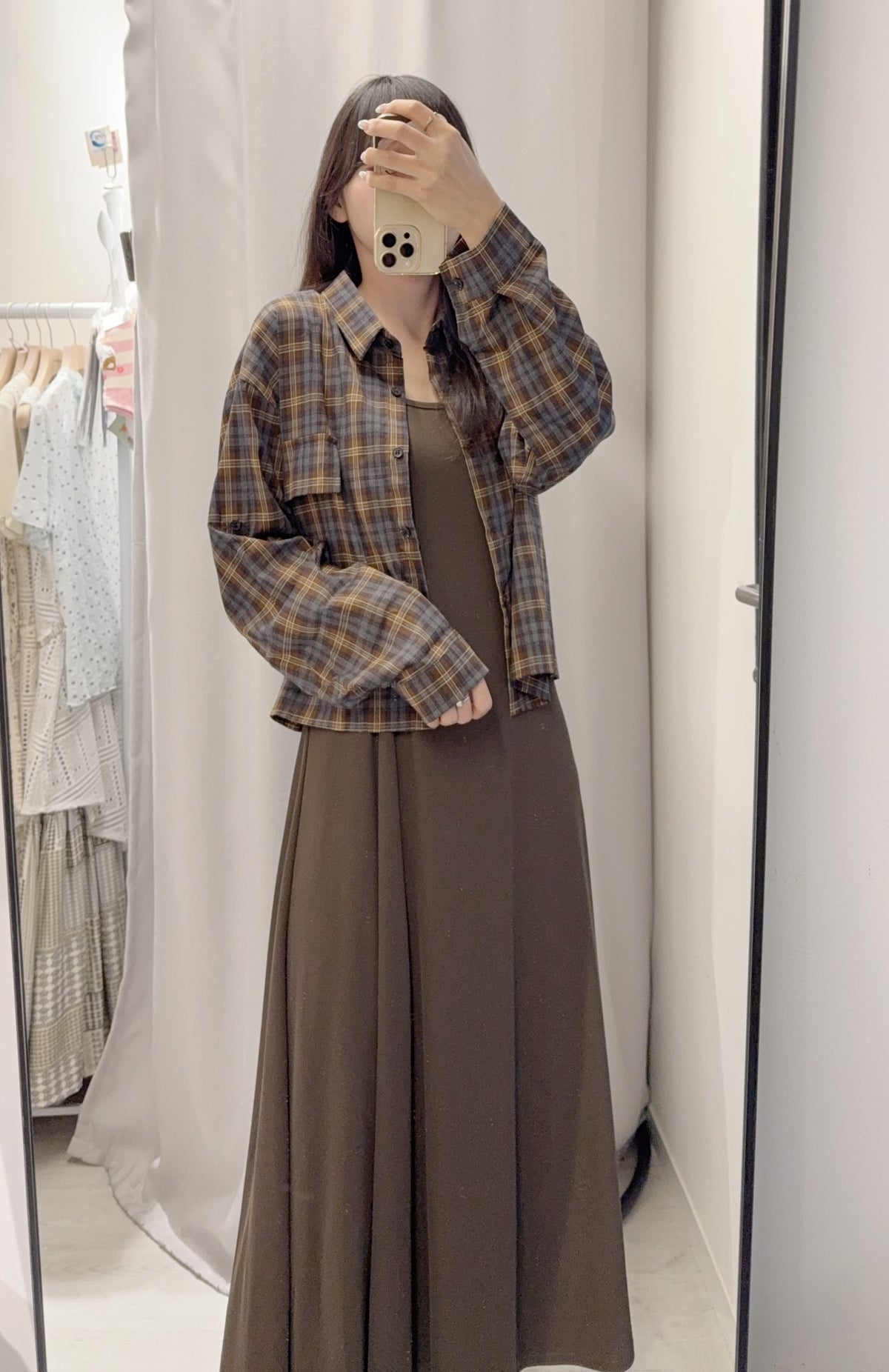 初秋・扭扭背心裙配格仔恤衫SET 2色入 1S60728