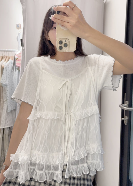 夏季・提花點點Ruffle邊上衣 2色入 1S10725