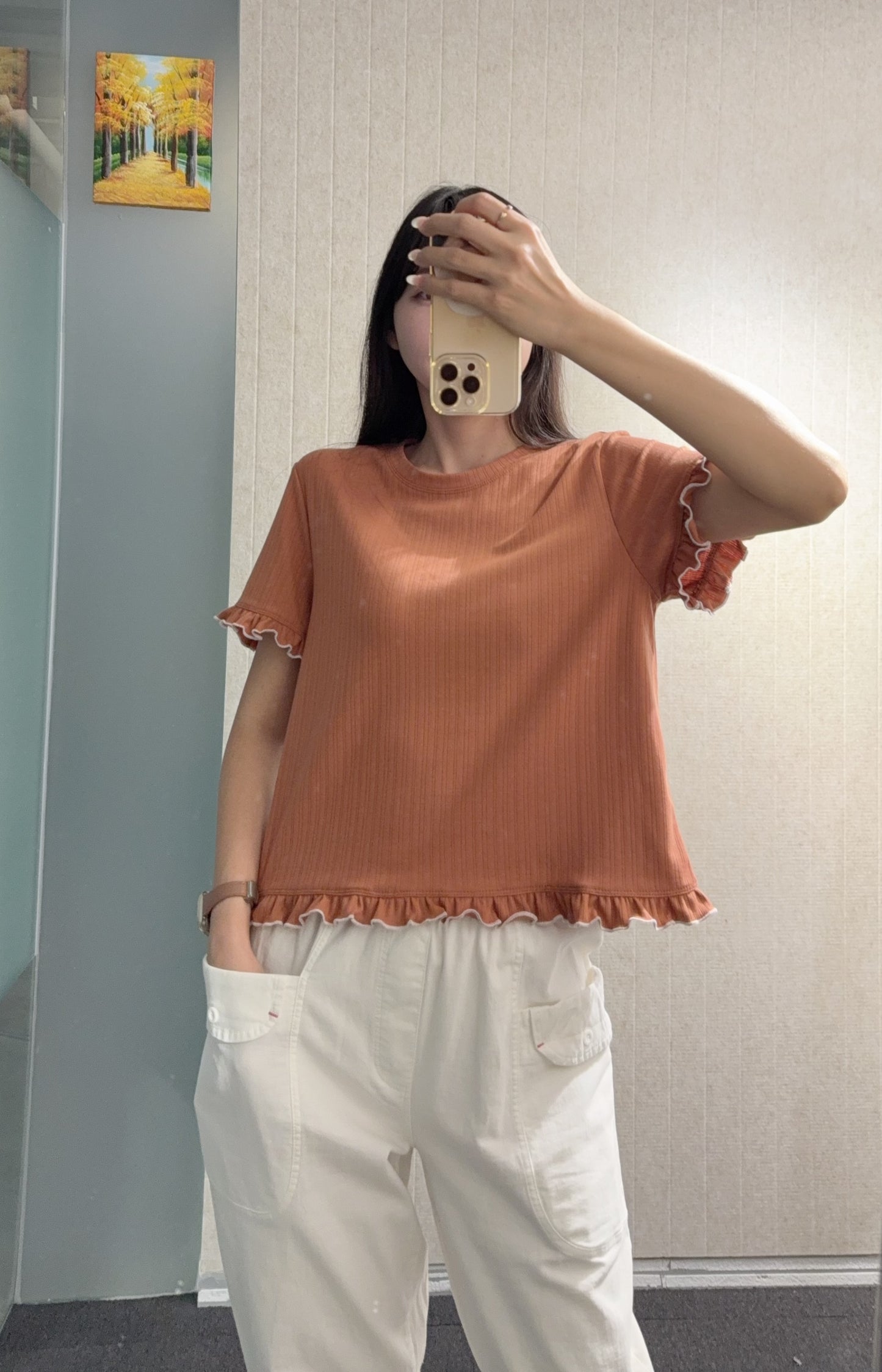 夏季・親膚Ruffles袖上衣 2色入 1S50732