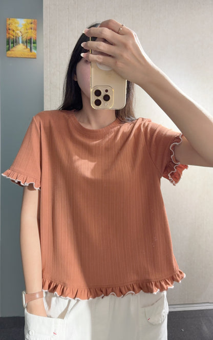 夏季・親膚Ruffles袖上衣 2色入 1S50732