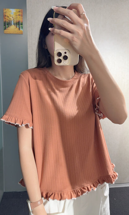 夏季・親膚Ruffles袖上衣 2色入 1S50732