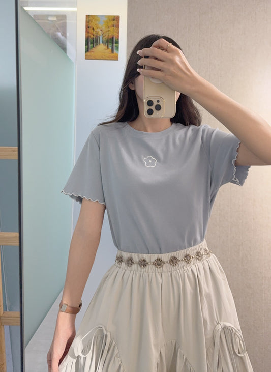 夏季・刺繡花花棉料Tee 2色入 1S50803