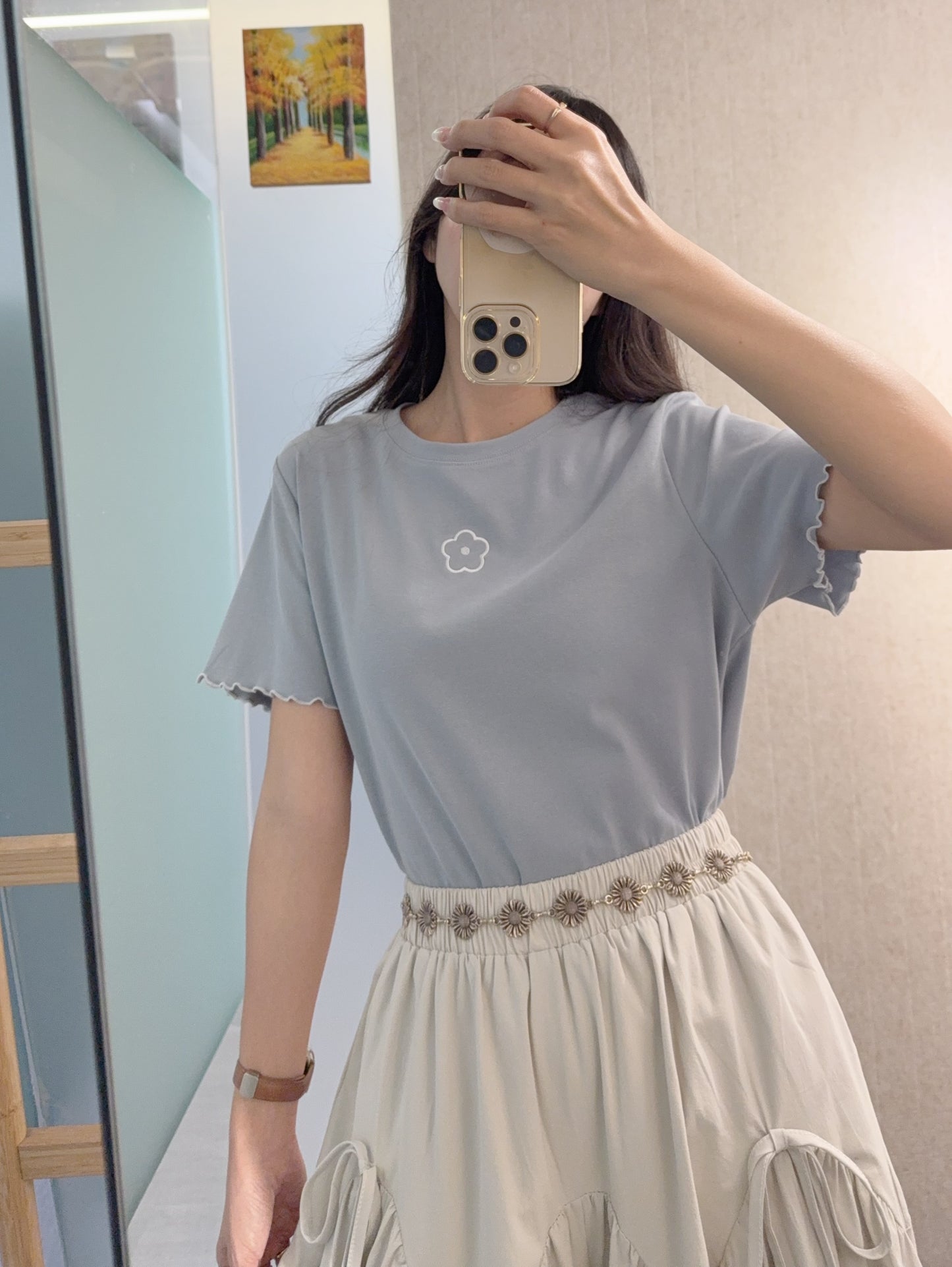 夏季・刺繡花花棉料Tee 2色入 1S50803