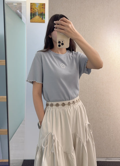 夏季・刺繡花花棉料Tee 2色入 1S50803