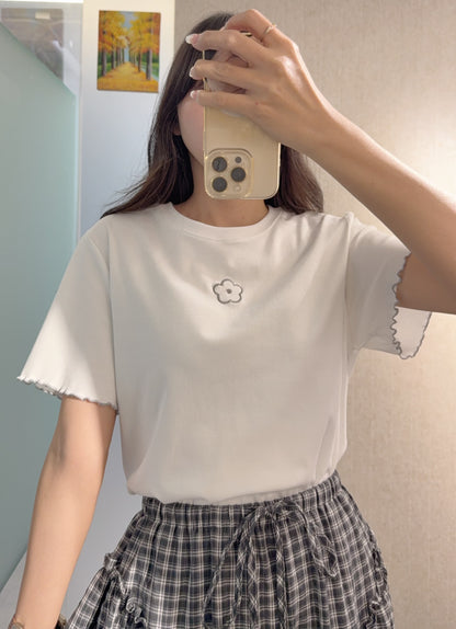 夏季・刺繡花花棉料Tee 2色入 1S50803