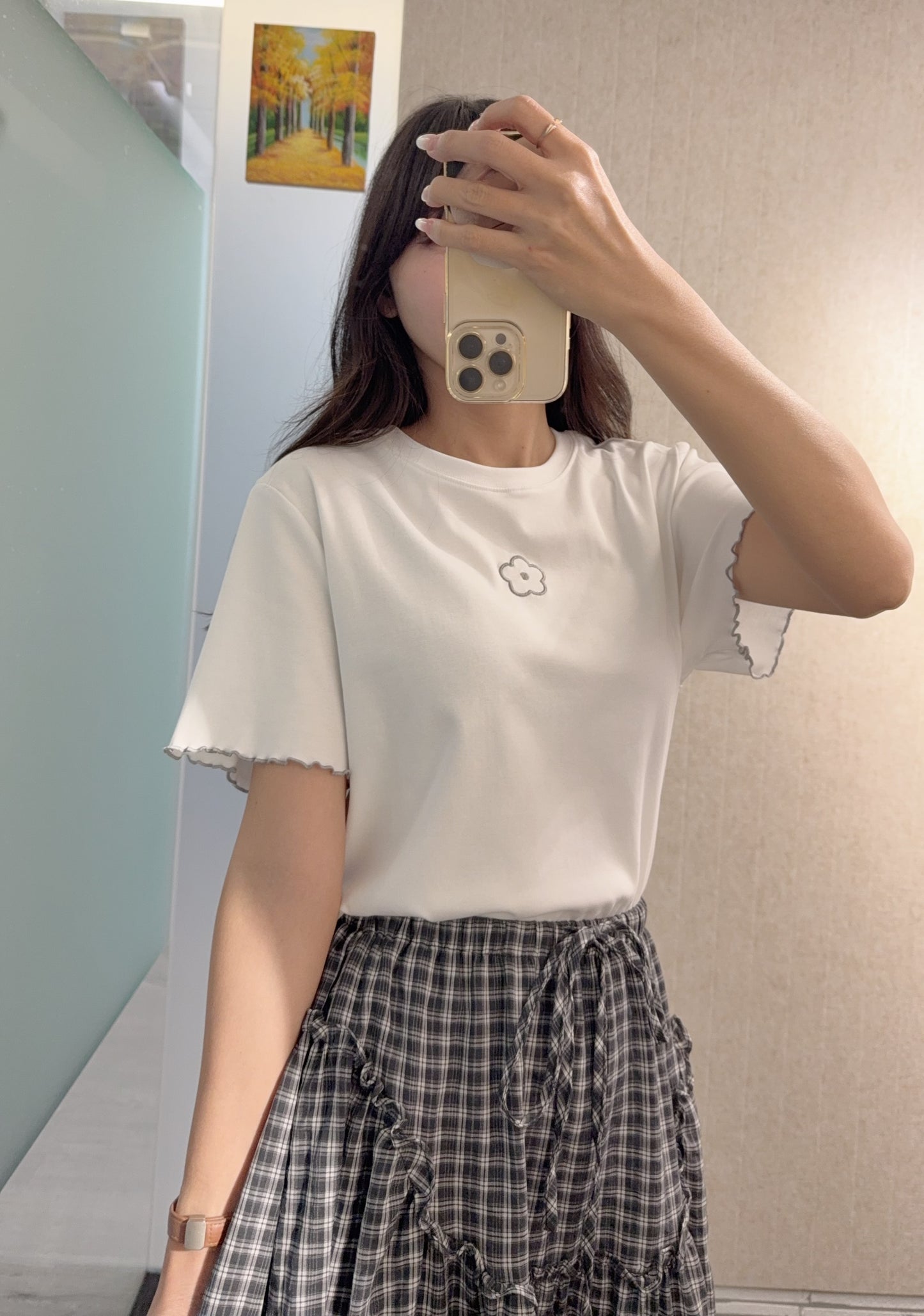 夏季・刺繡花花棉料Tee 2色入 1S50803