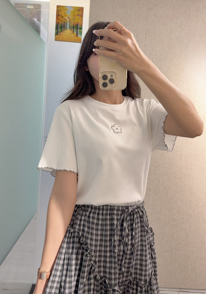 夏季・刺繡花花棉料Tee 2色入 1S50803