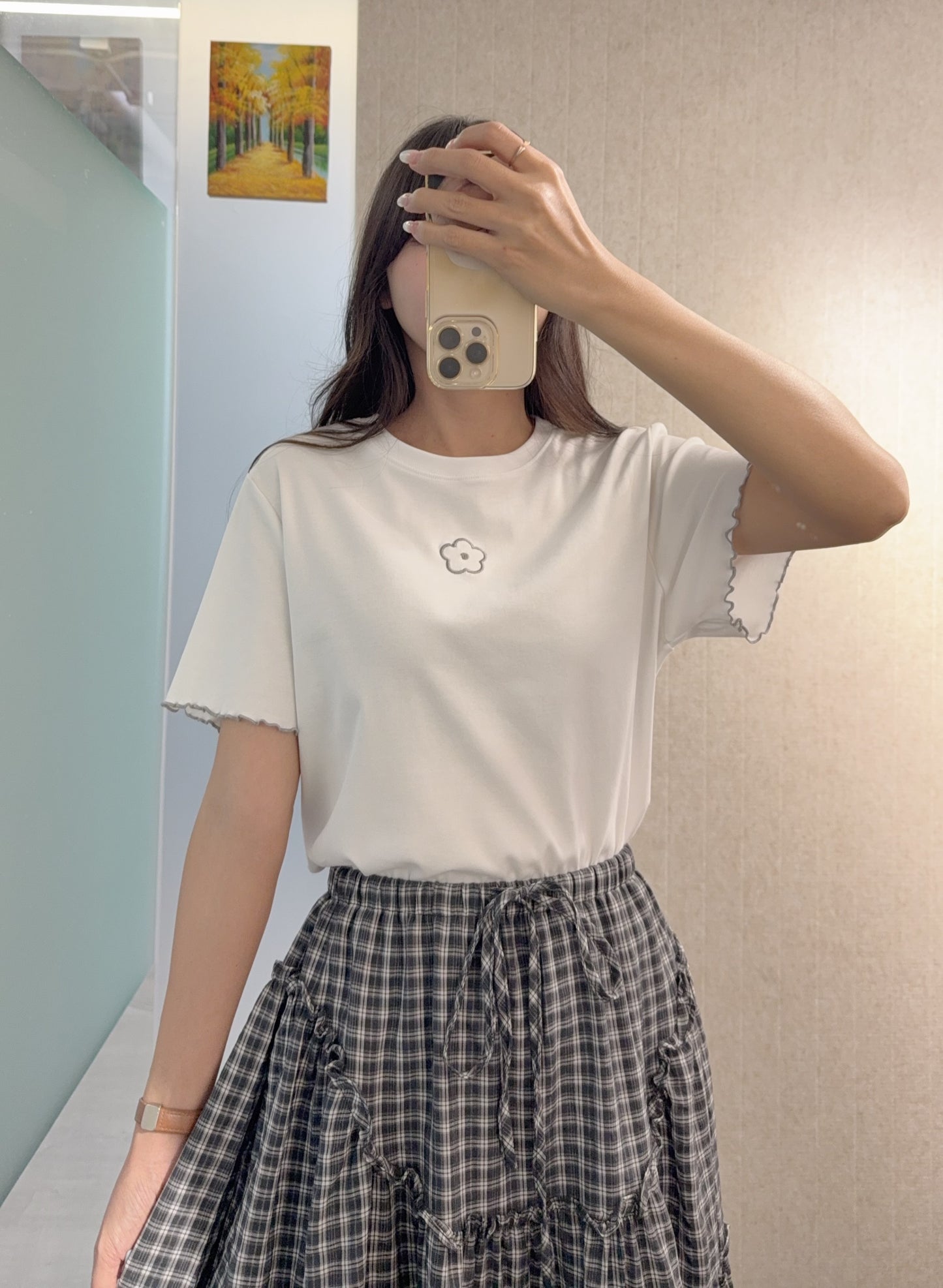 夏季・刺繡花花棉料Tee 2色入 1S50803