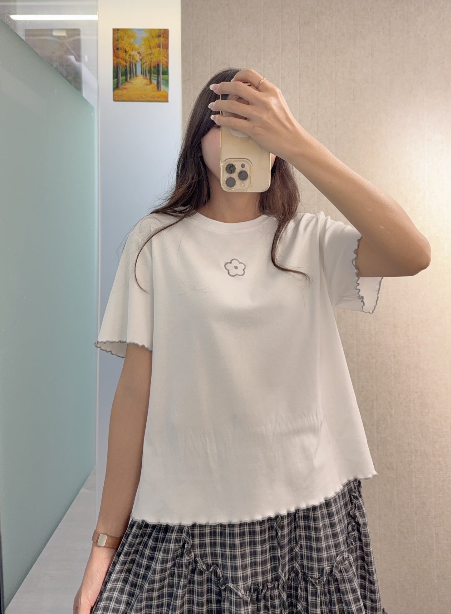 夏季・刺繡花花棉料Tee 2色入 1S50803
