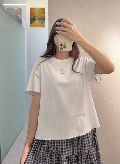 夏季・刺繡花花棉料Tee 2色入 1S50803