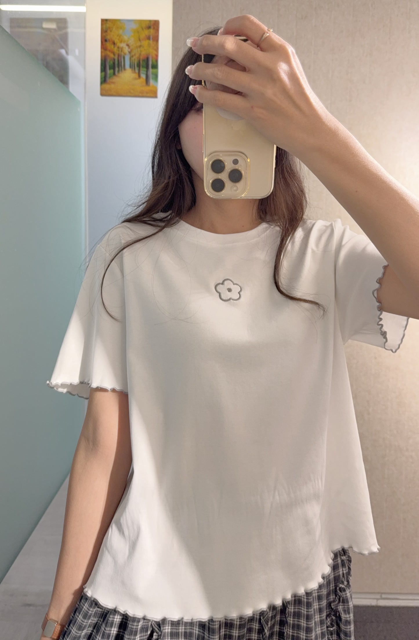 夏季・刺繡花花棉料Tee 2色入 1S50803