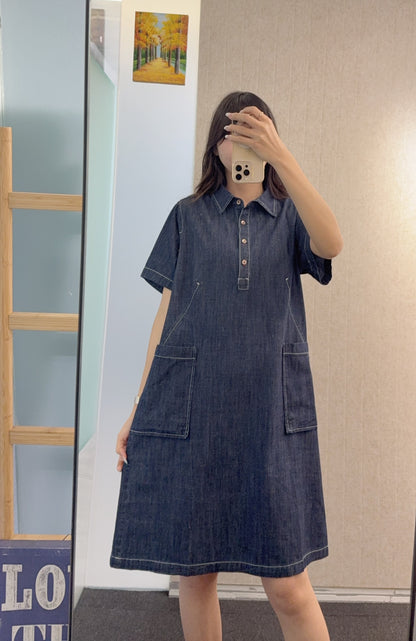 夏季・明線大口袋反領牛仔裙 1S30808