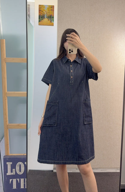 夏季・明線大口袋反領牛仔裙 1S30808