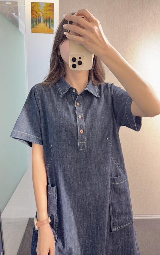 夏季・明線大口袋反領牛仔裙 1S30808