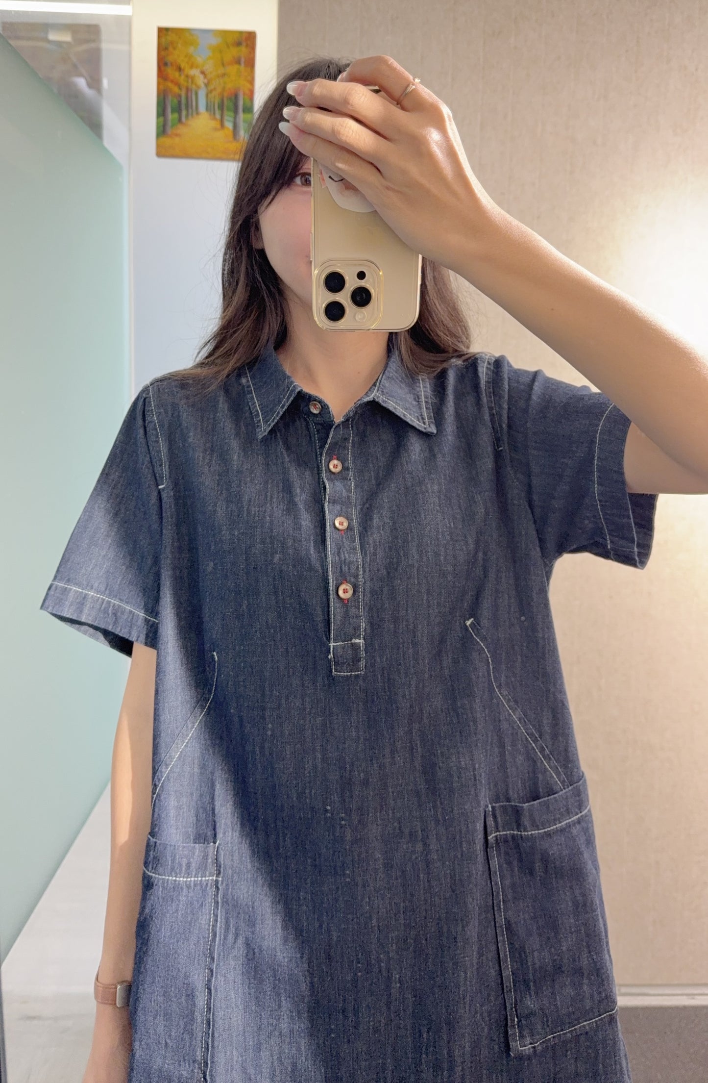夏季・明線大口袋反領牛仔裙 1S30808