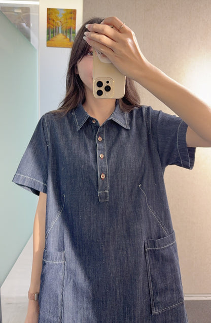 夏季・明線大口袋反領牛仔裙 1S30808