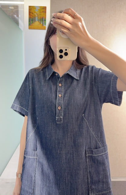 夏季・明線大口袋反領牛仔裙 1S30808