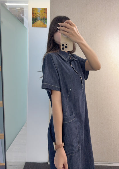夏季・明線大口袋反領牛仔裙 1S30808