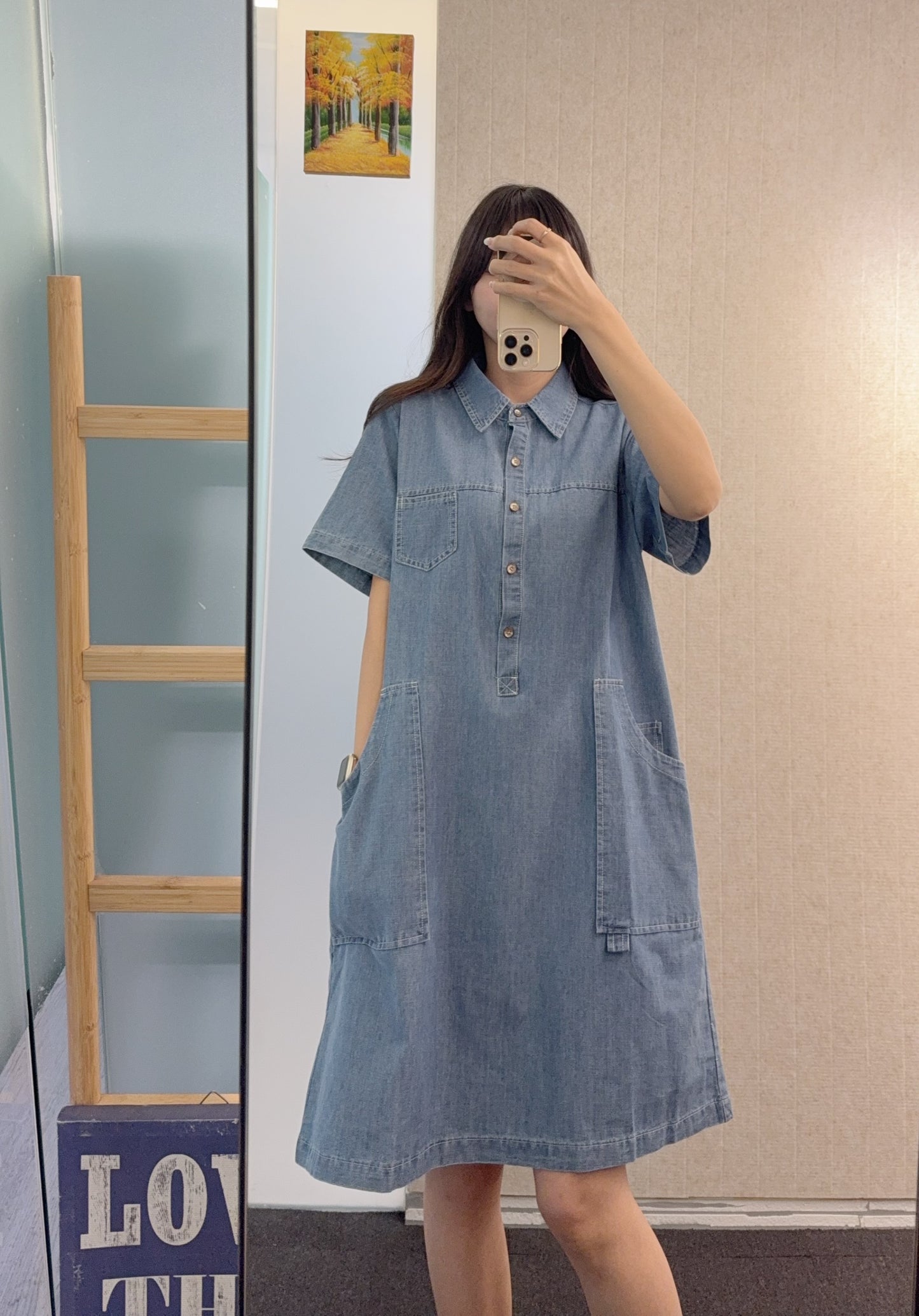 夏季・大口袋洗水牛仔連身裙 1S30807