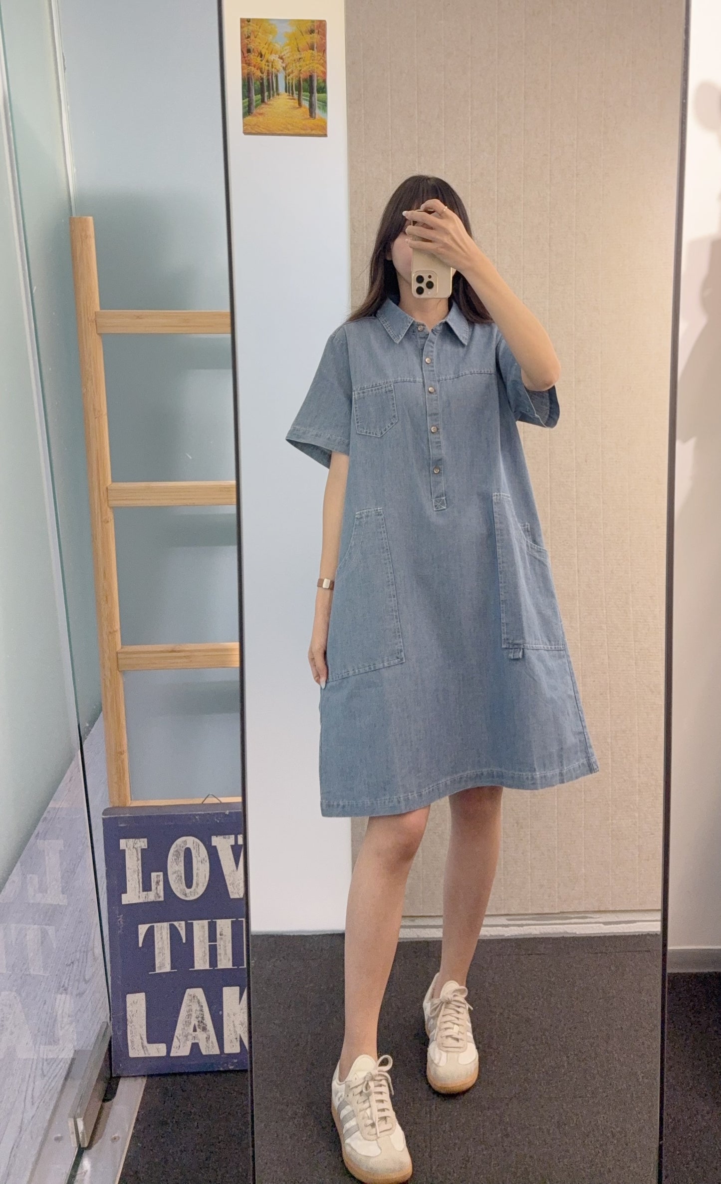 夏季・大口袋洗水牛仔連身裙 1S30807