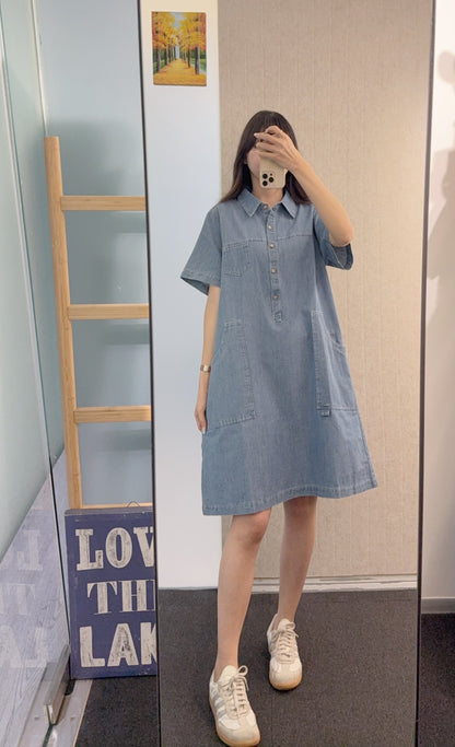 夏季・大口袋洗水牛仔連身裙 1S30807