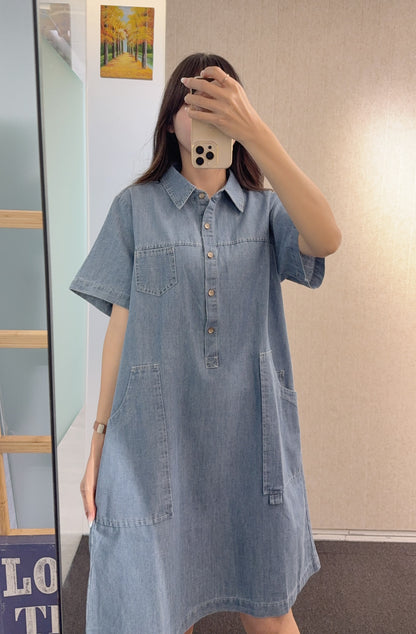 夏季・大口袋洗水牛仔連身裙 1S30807