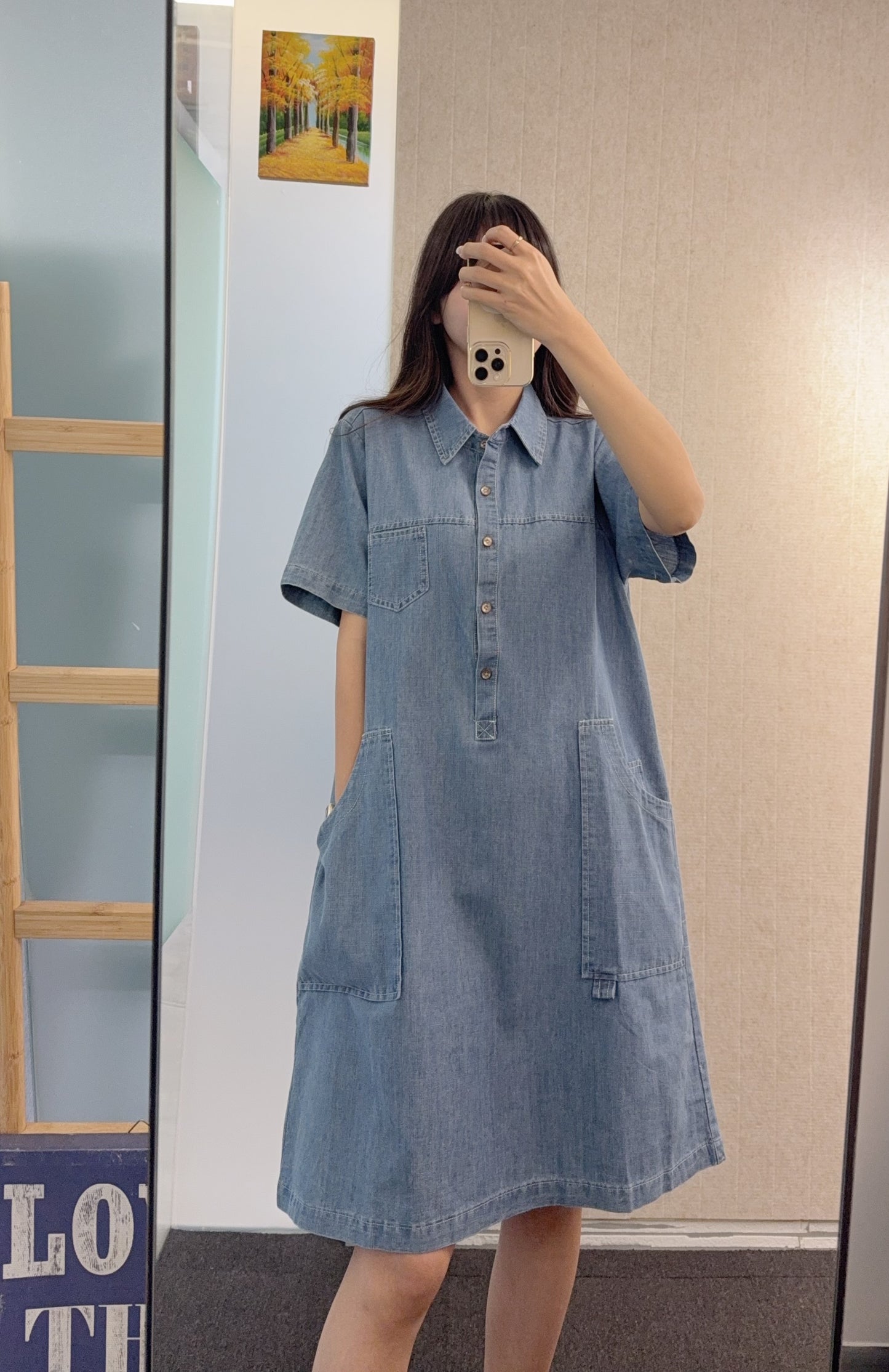 夏季・大口袋洗水牛仔連身裙 1S30807
