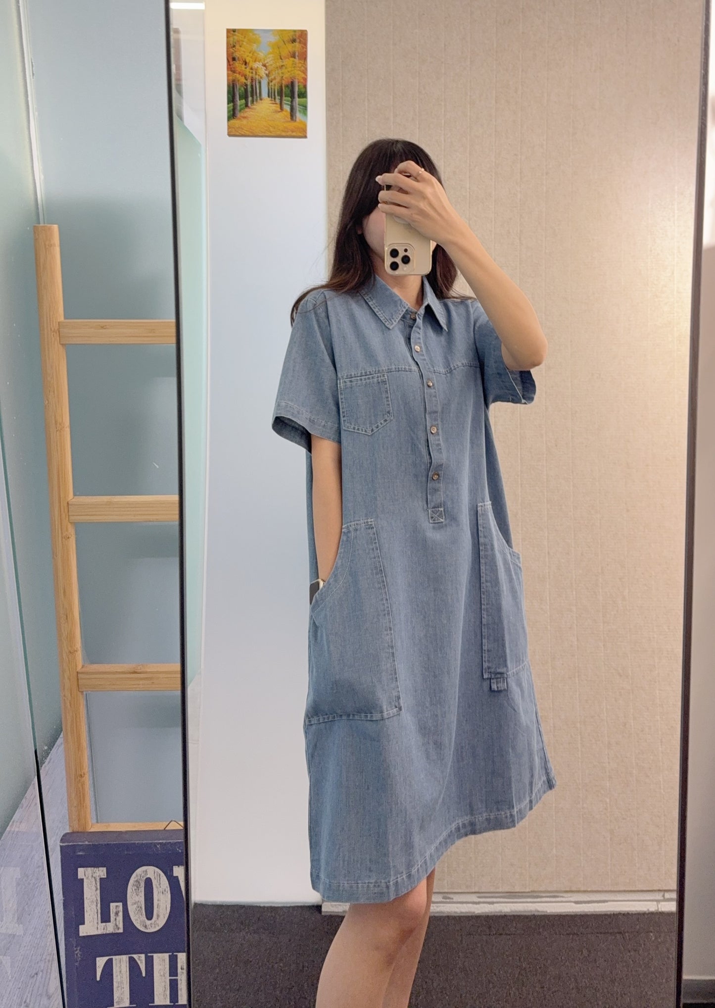 夏季・大口袋洗水牛仔連身裙 1S30807