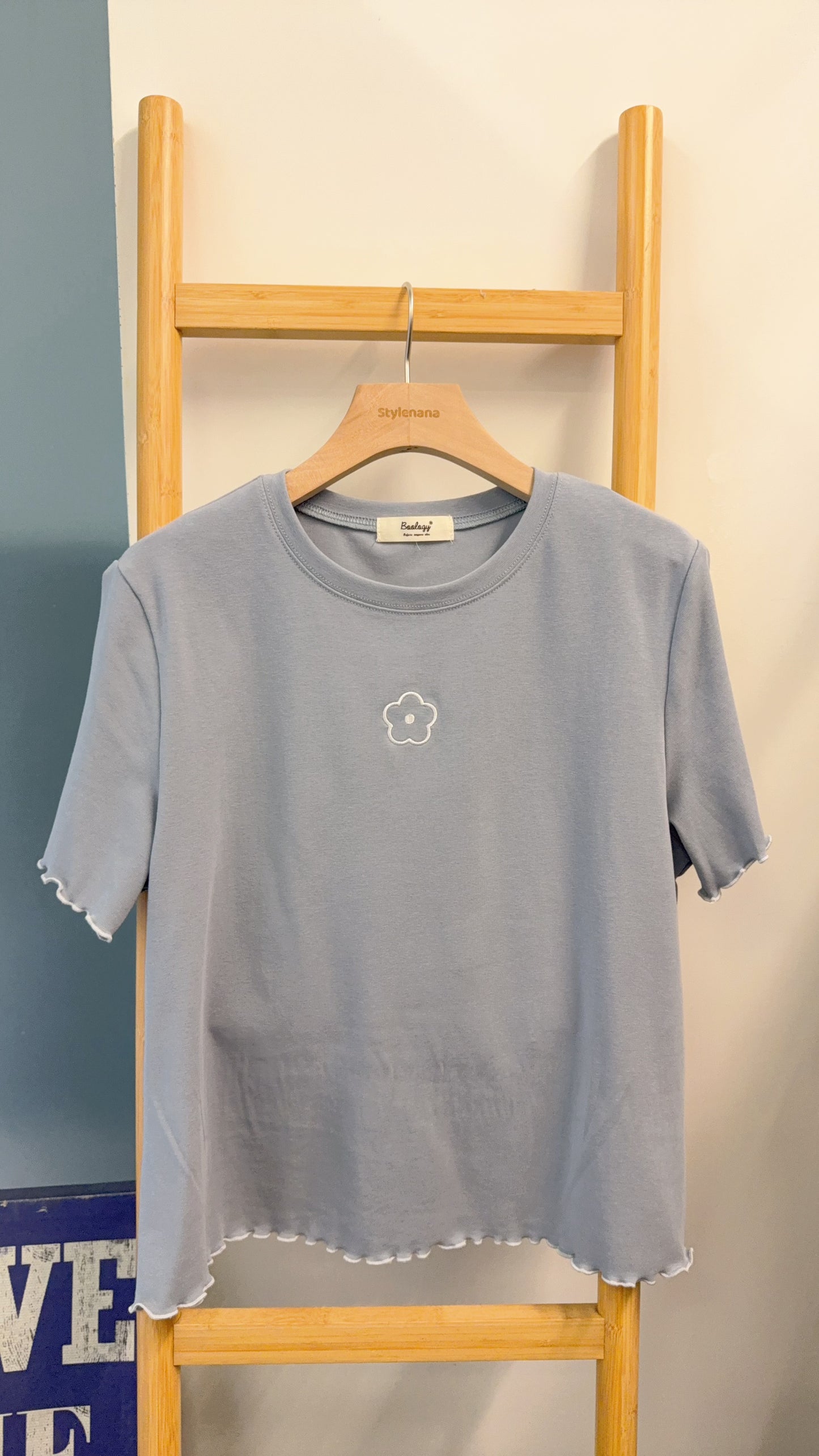 夏季・刺繡花花棉料Tee 2色入 1S50803