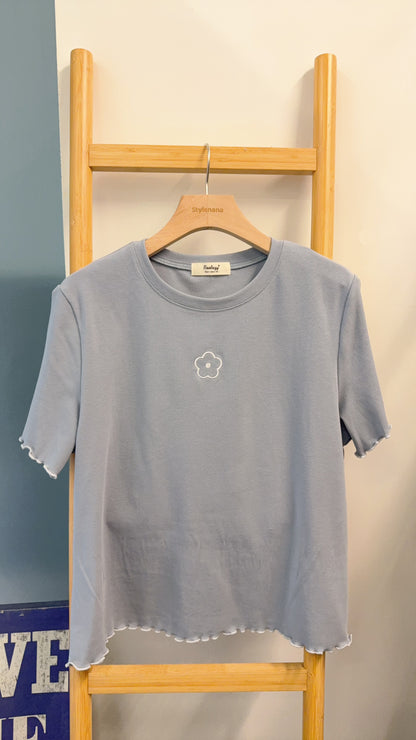 夏季・刺繡花花棉料Tee 2色入 1S50803