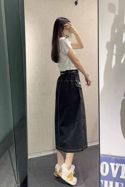 夏季・明線前開差A字裙 2色入 1S30814