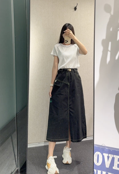 夏季・明線前開差A字裙 2色入 1S30814