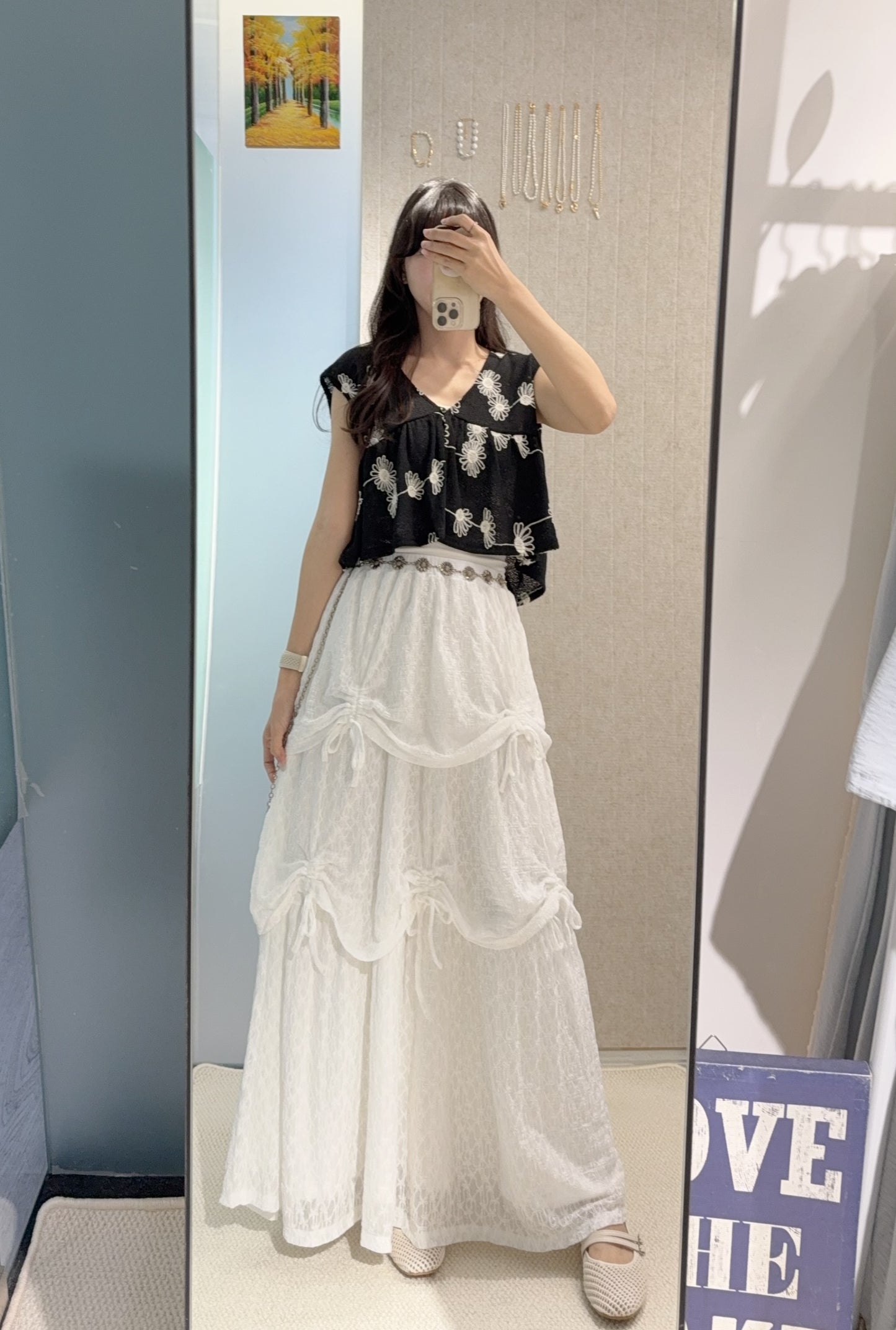 夏季・束繩層層Ruffles重工LACE裙 1S10821