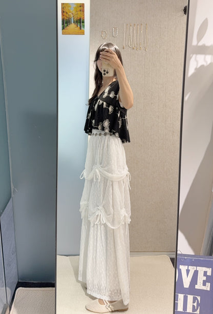 夏季・束繩層層Ruffles重工LACE裙 1S10821