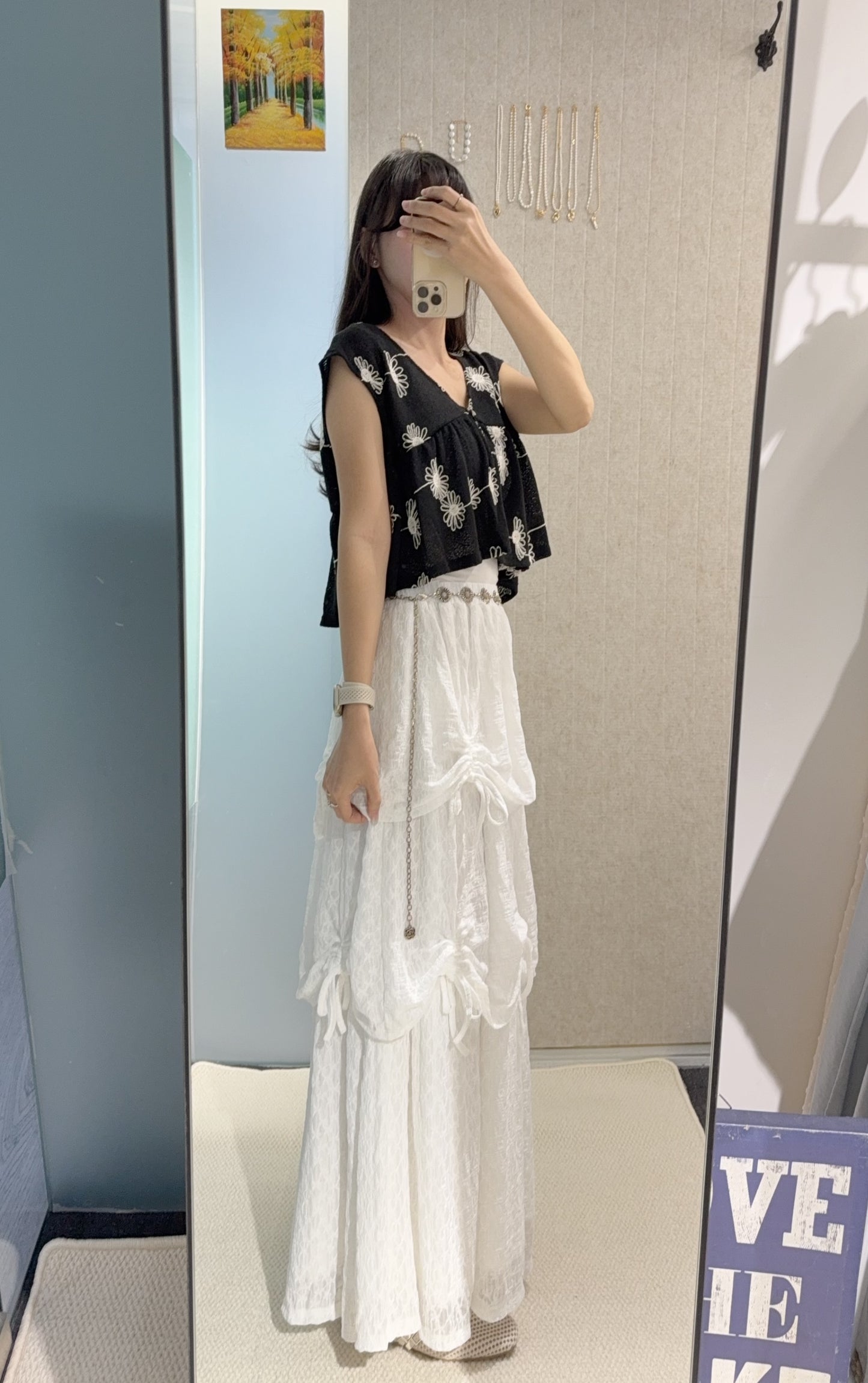 夏季・束繩層層Ruffles重工LACE裙 1S10821