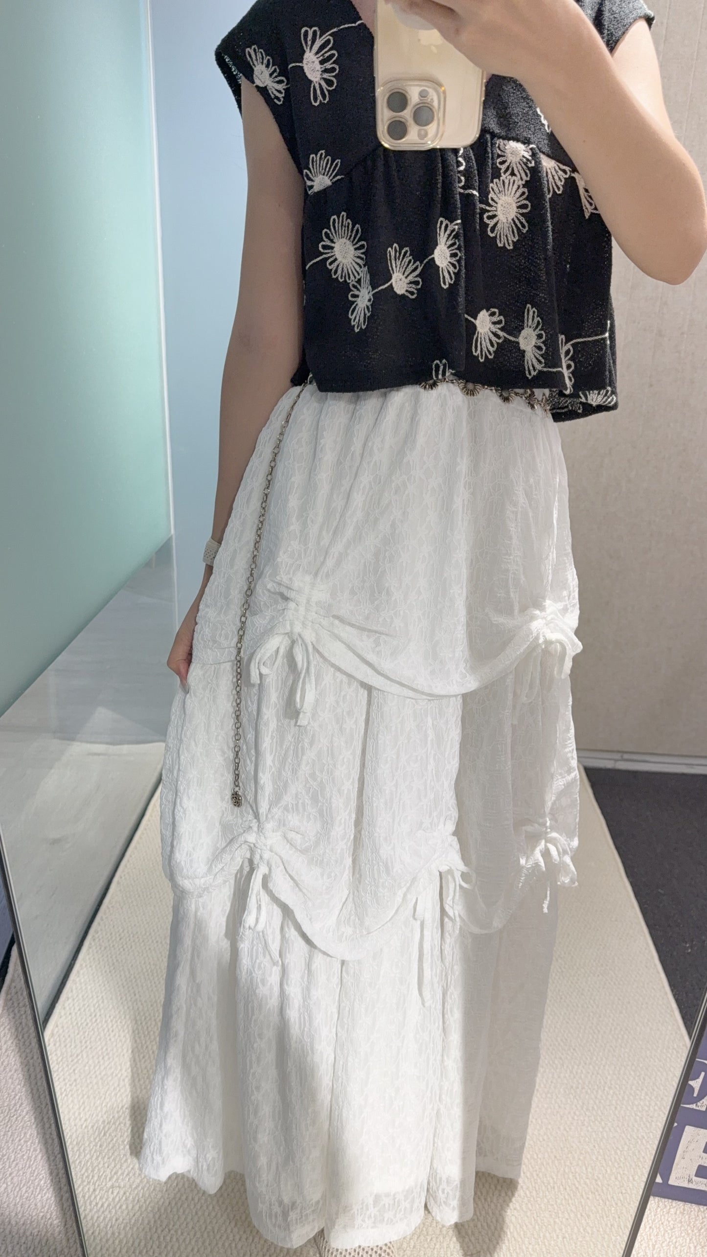 夏季・束繩層層Ruffles重工LACE裙 1S10821