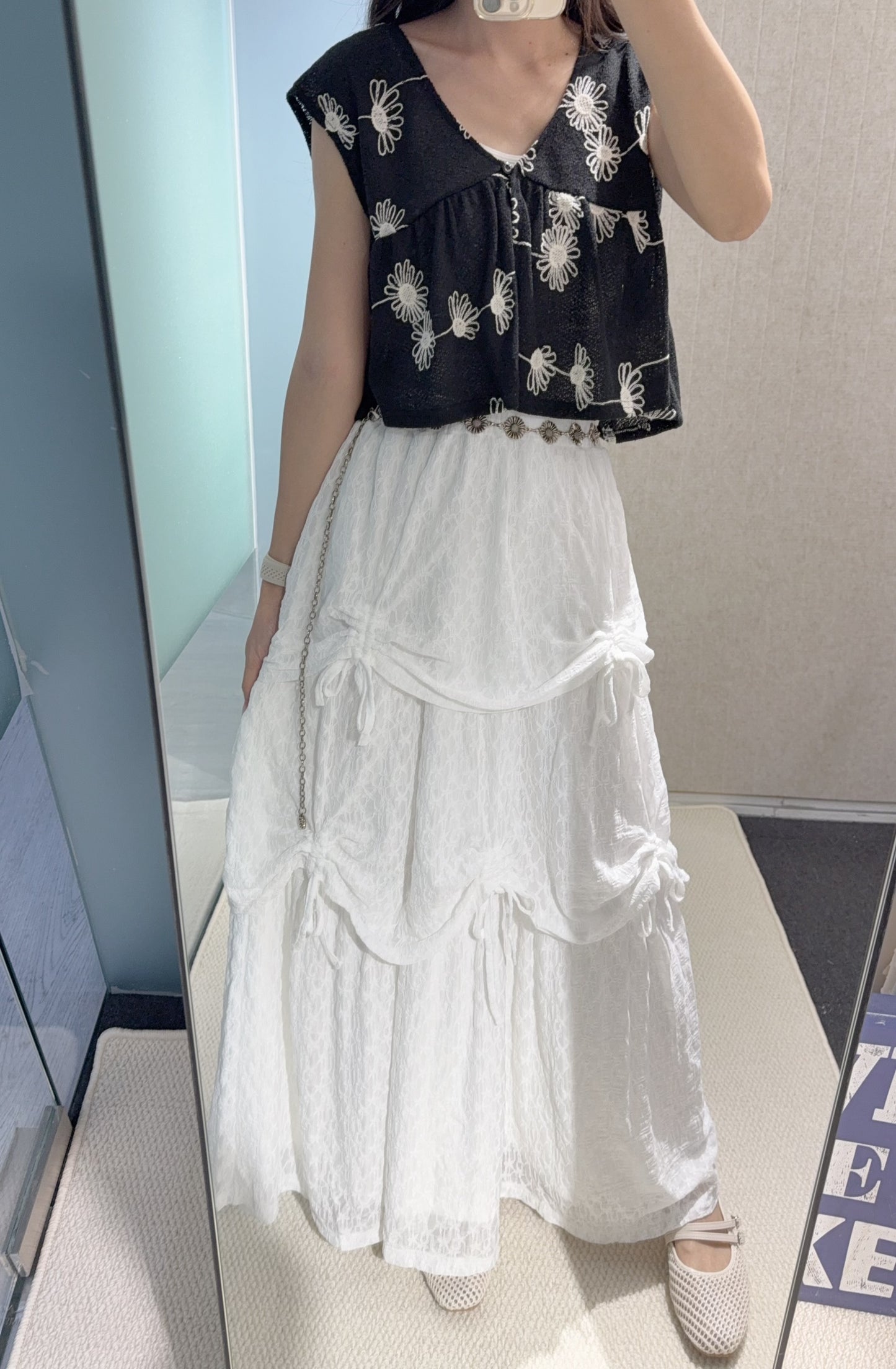 夏季・束繩層層Ruffles重工LACE裙 1S10821