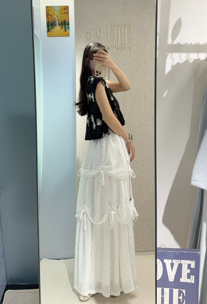 夏季・束繩層層Ruffles重工LACE裙 1S10821