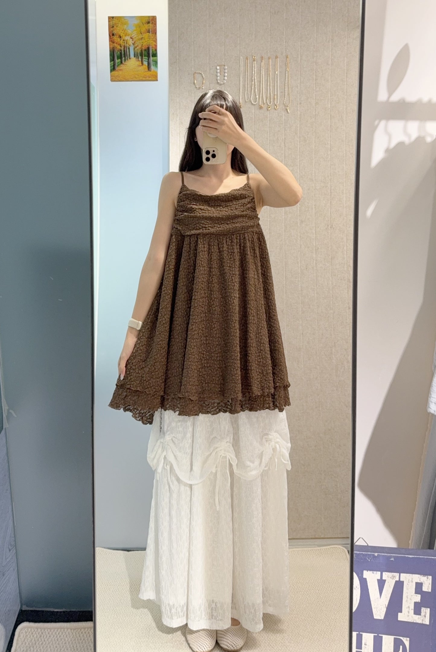 夏季・兩層暗紋花花Lace吊帶裙 2色入 1S10822