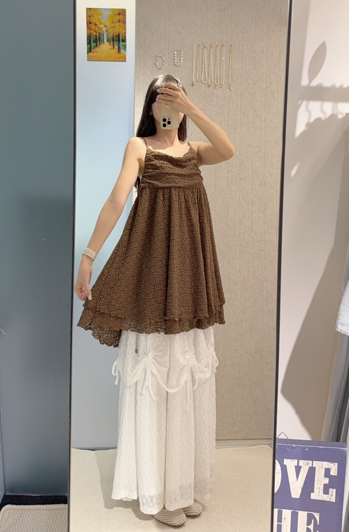夏季・兩層暗紋花花Lace吊帶裙 2色入 1S10822