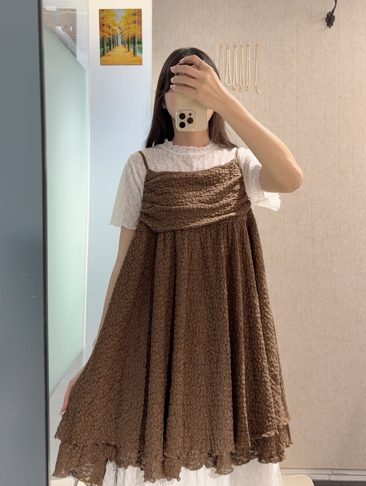 夏季・兩層暗紋花花Lace吊帶裙 2色入 1S10822