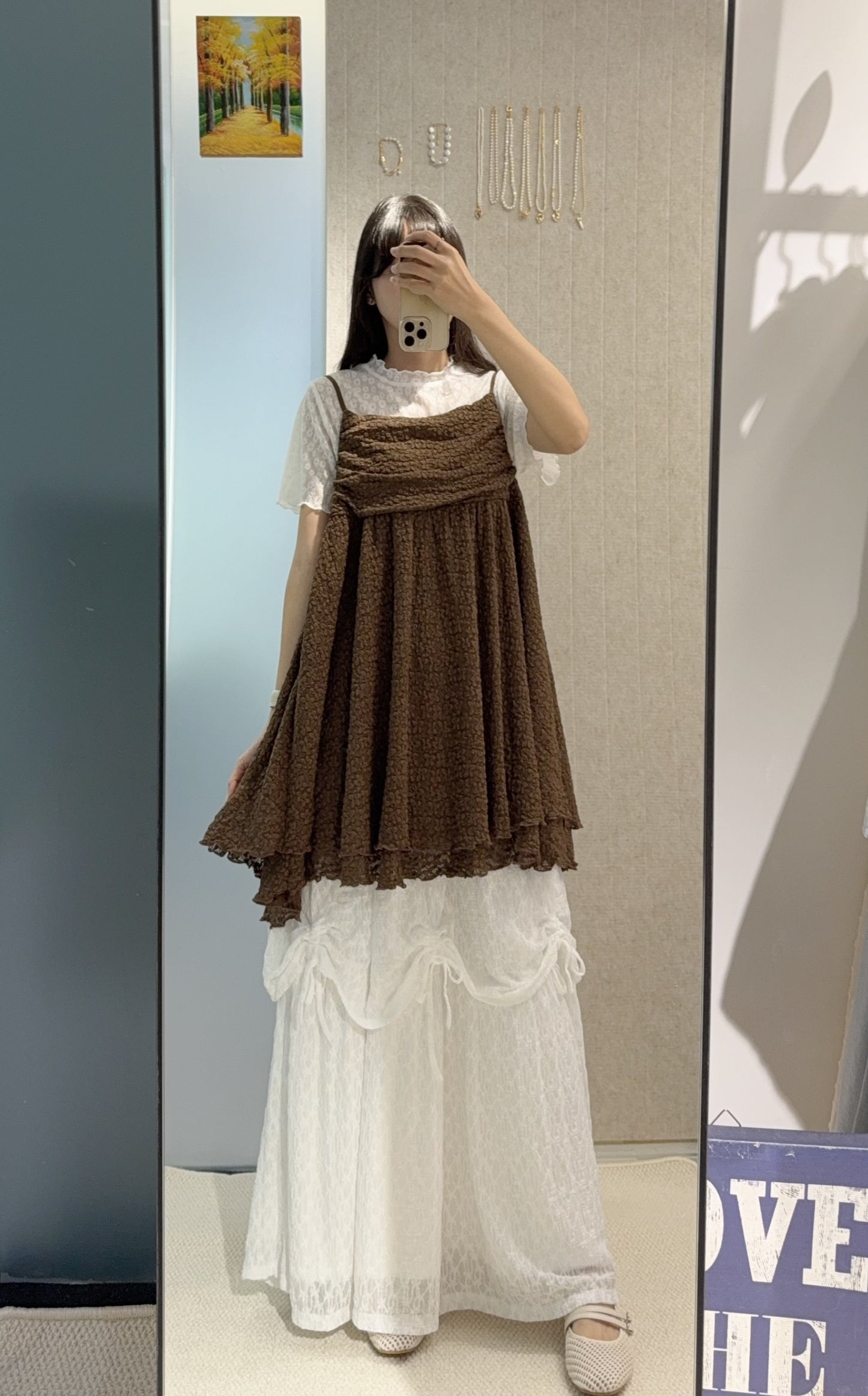 夏季・兩層暗紋花花Lace吊帶裙 2色入 1S10822