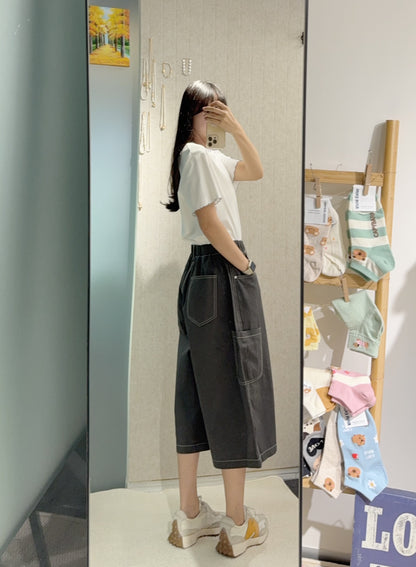 夏季・明線寬鬆七分褲 3色入 1S30820